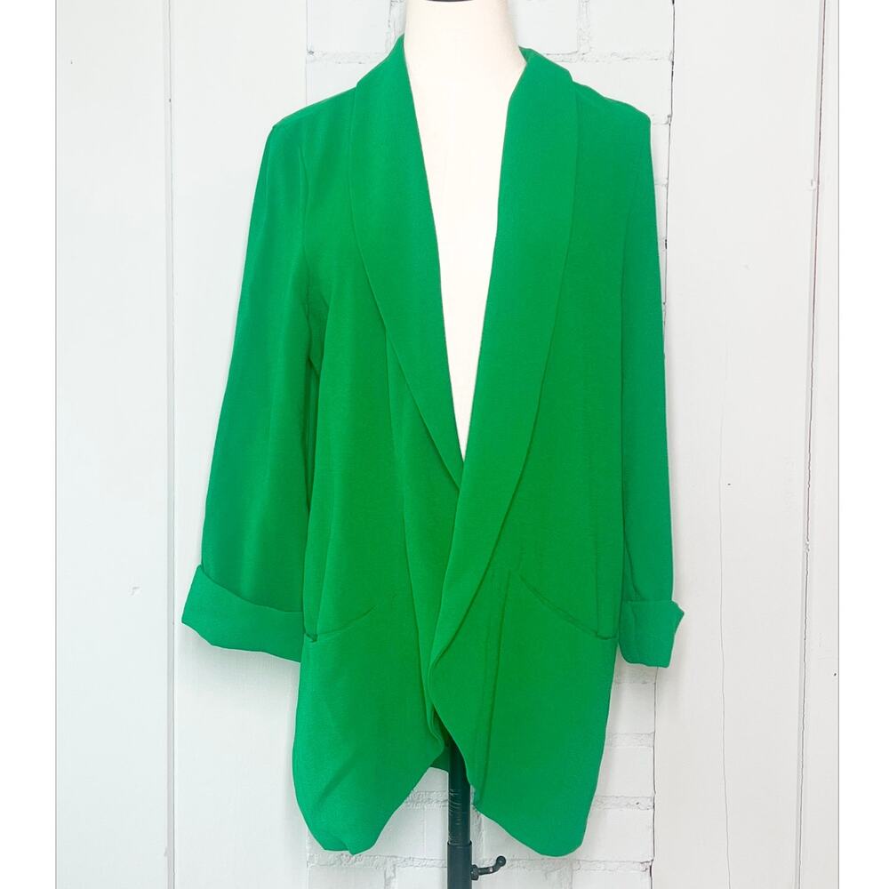 Pimkie Green Open Front Blazer Draped Lightweight Jacket Casual Chic Medium